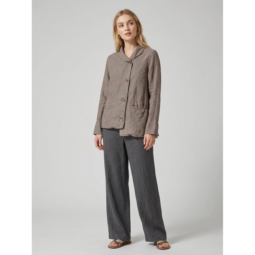 OSKA 100% Linen Button Front Jacket Taupe Brown Shawl Collar Pockets Size 2
